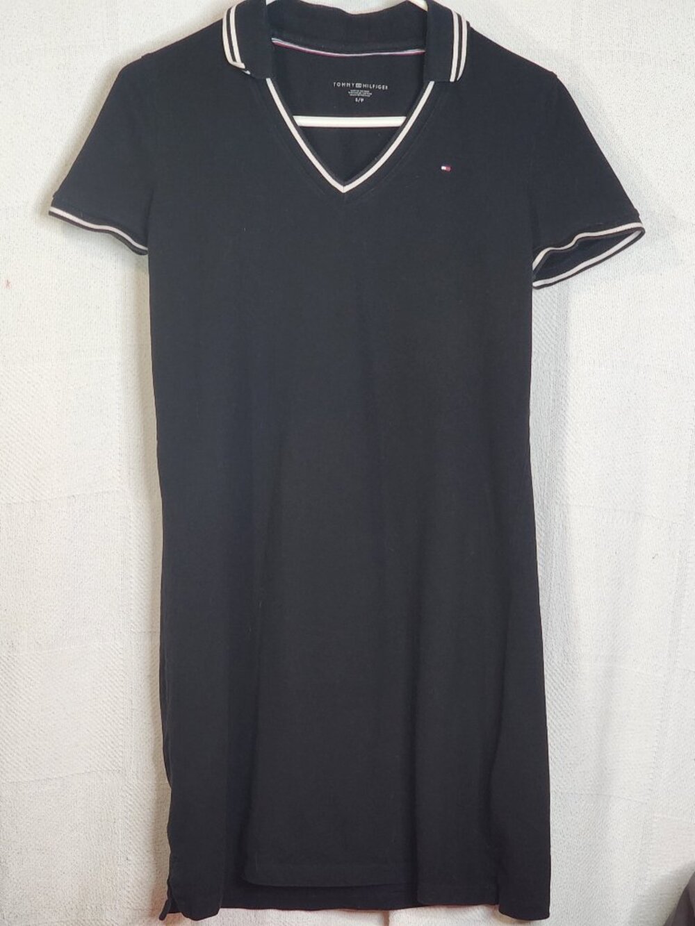 Tommy Hilfiger Black White Piping SS Sailor Collar Cotton Elastane Polo Dress SM